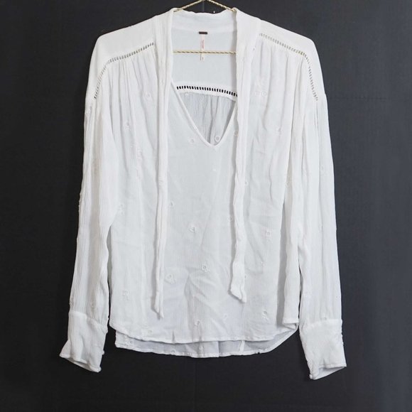 Free People Wishful Moments Embroidered Blouse in White M - Picture 3 of 6